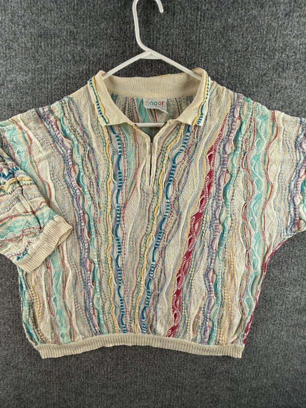 Coogi Lightweight Cable Knit Australia Womens Ivory Collared Large Pullover Art